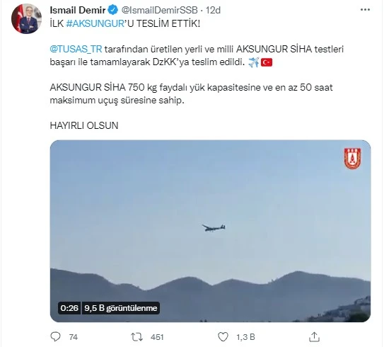 Savunma Sanayii Başkanı İsmail Demir müjdeyi açıkladı: İlk Aksungur teslim edildi