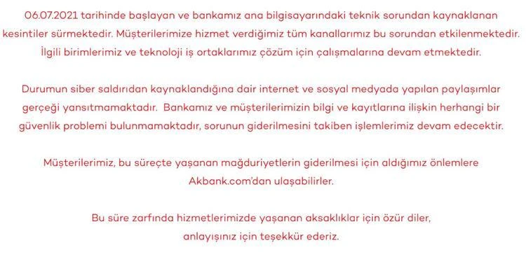 Akbank'ta sorun çözüldü