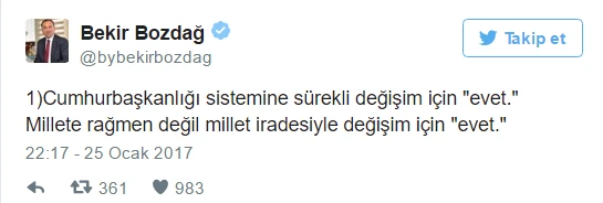 Bakan Bozdağ: Millet iradesiyle değişim için evet
