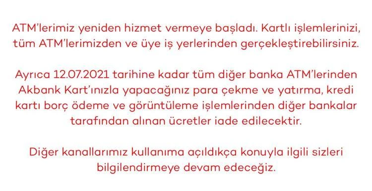 Akbank'ta sorun çözüldü