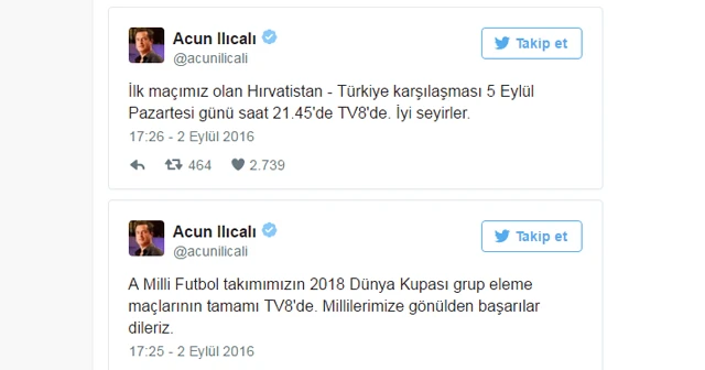 Acun Ilıcalı duyurdu: Türkiye'nin 2018 Dünya Kupası eleme maçları TV8'de yayınlanacak