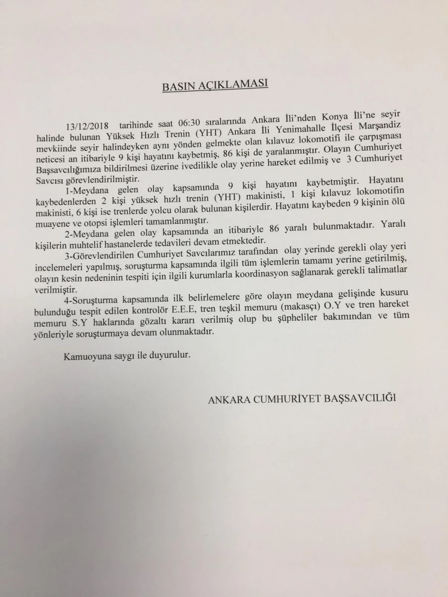 Ankara'da YHT kazası: 9 kişi hayatını kaybetti 89 yaralı