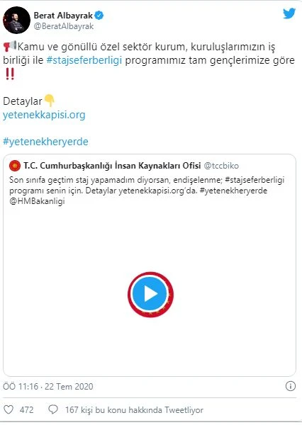 Bakan Albayrak'tan gençlere yönelik staj seferberliği müjdesi