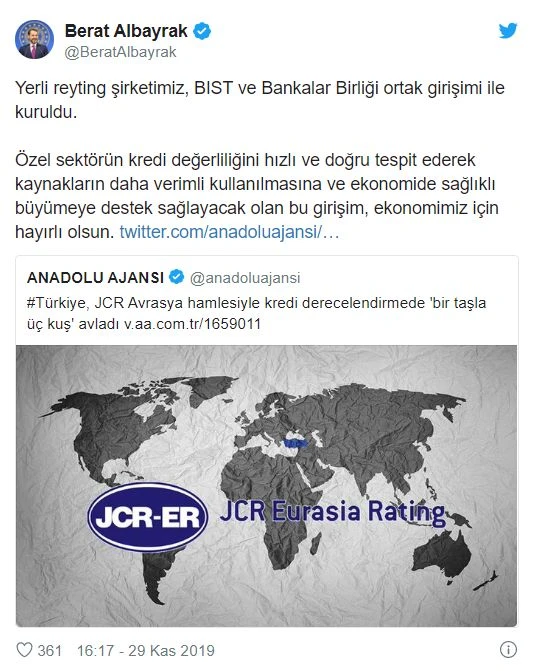 Bakan Albayrak duyurdu: Yerli reyting şirketimiz kuruldu