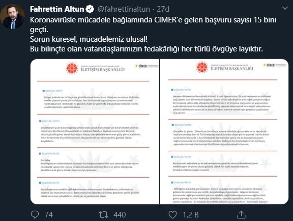 Fahrettin Altun duyurdu: CİMER'e koronavirüsle mücadele kapsamında gelen başvuru sayısı 15 bini aştı
