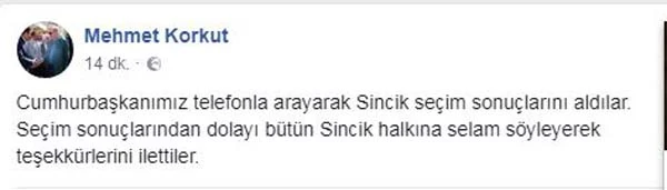 Cumhurbaşkanı Erdoğan'dan Sincik'e teşekkür telefonu: Yüzde 94,5 oy oranıyla rekor