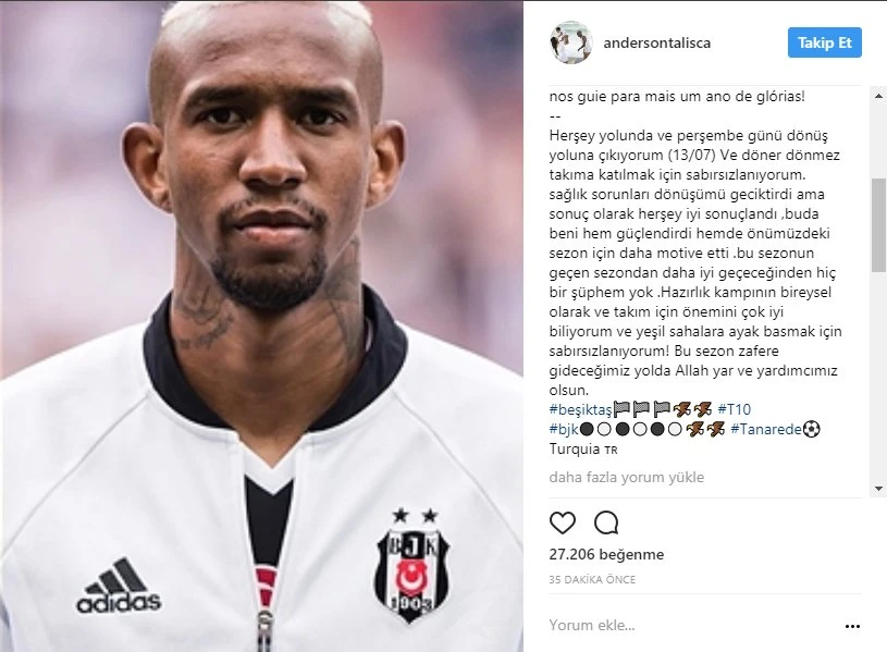 Talisca'dan Beşiktaş'a mesaj: Dönüyorum