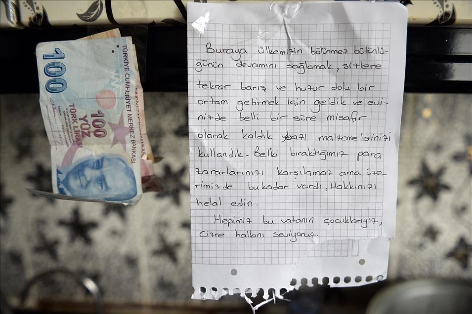 Asker Cizre'de eve not bıraktı