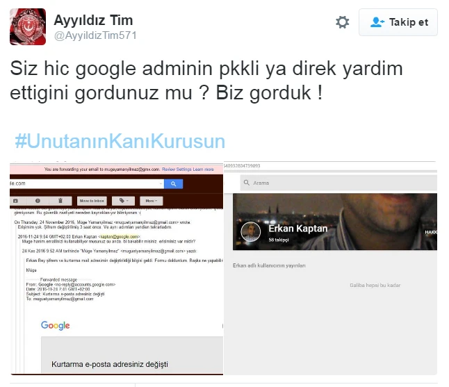 Ayyıldız Tim HDP’li ismi hackledi, Google yetkilisiyle görüşüyormuş