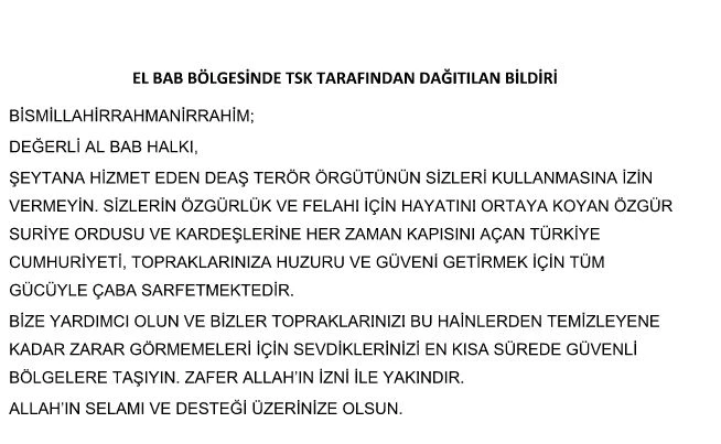 El Bab bölgesinde TSK’dan önemli bildiri