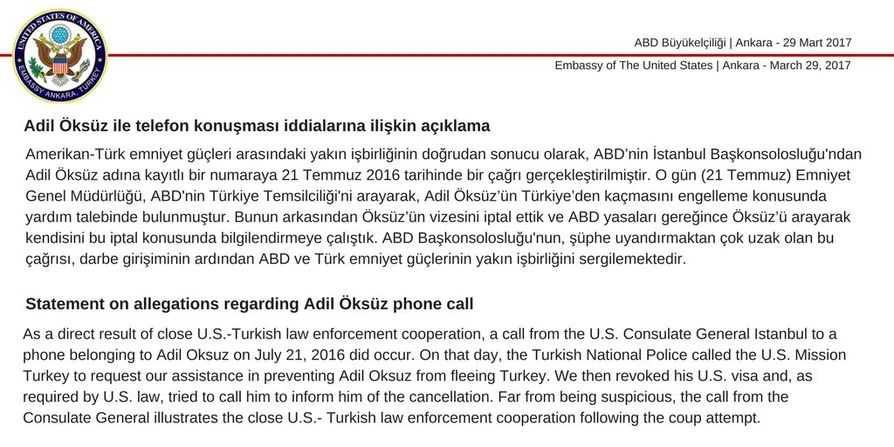 Son dakika: ABD'den Adil Öksüz açıklaması