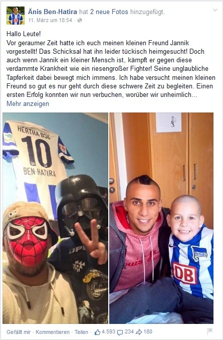 Ben-Hatira'dan kanser hastası çocuğa maske jesti