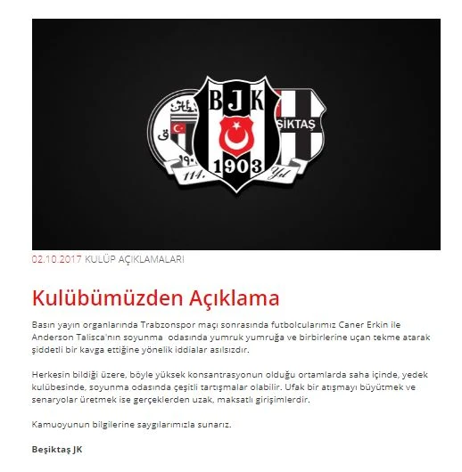 Beşiktaş'tan kavga açıklaması