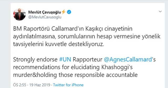 Türkiye'den BM'nin Kaşıkçı raporuna tam destek: Çavuşoğlu'ndan açıklama