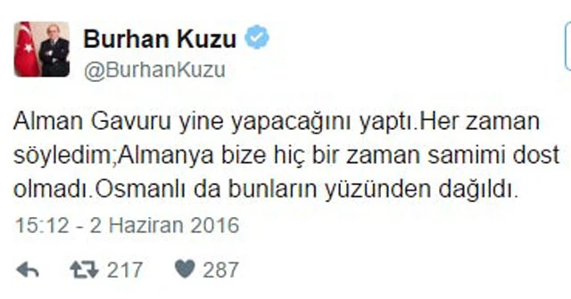 Burhan Kuzu'dan Almanya'ya çok sert tepki
