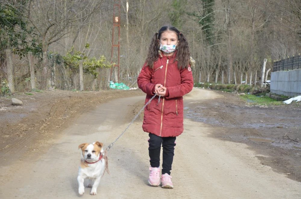 8 yaşındaki Cemre köpeğini veterinere sırtında götürdü