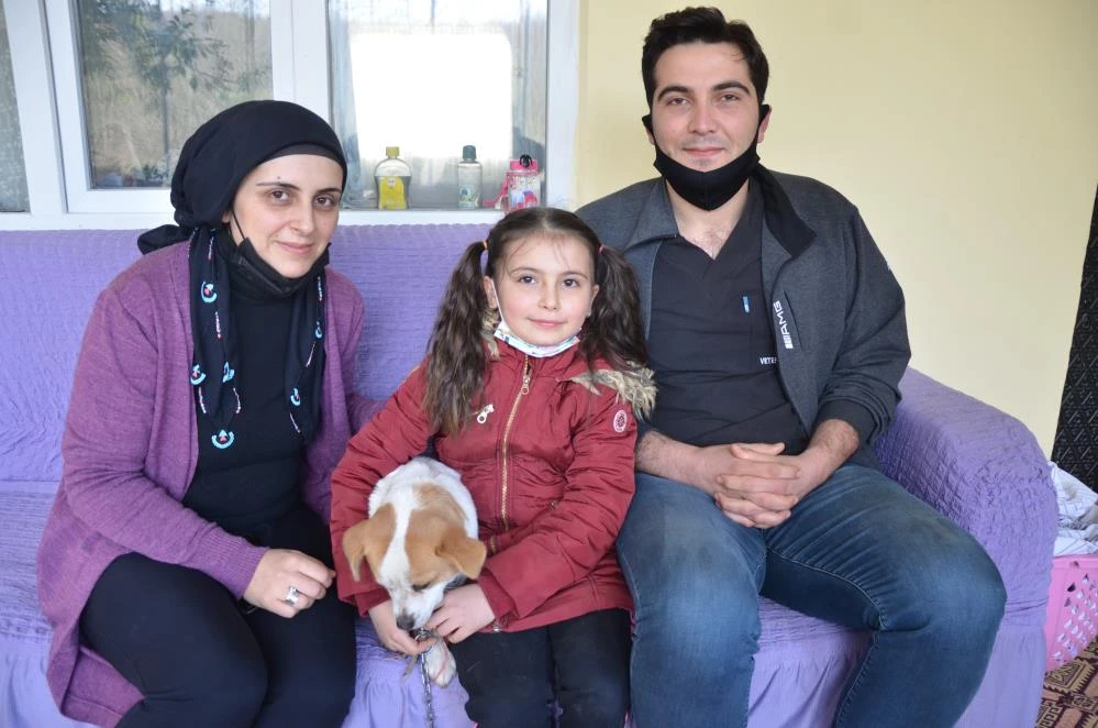 8 yaşındaki Cemre köpeğini veterinere sırtında götürdü