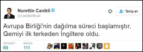 Canikli: İngiltere, Avrupa Birliği'nden ayrılan ilk ülke oldu