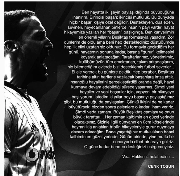 Cenk Tosun, Beşiktaş taraftarına veda etti