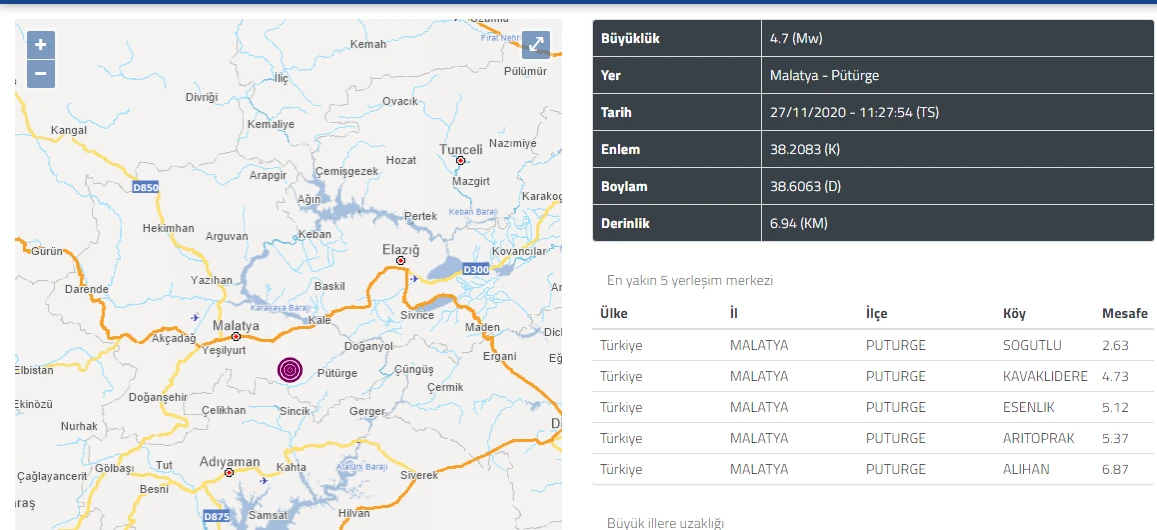 Malatya'da 4.7 büyüklüğünde deprem meydana geldi