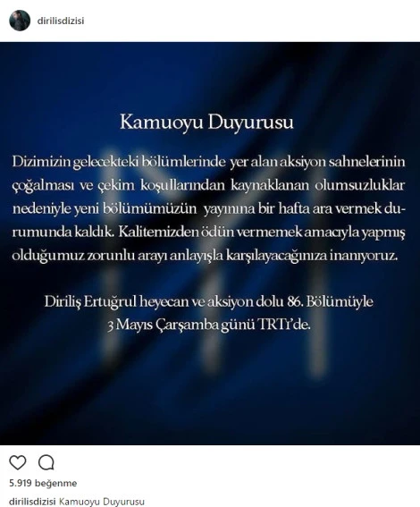 Diriliş Ertuğrul'un 86'ncı bölümünü bekleyen izleyiciye kötü haber