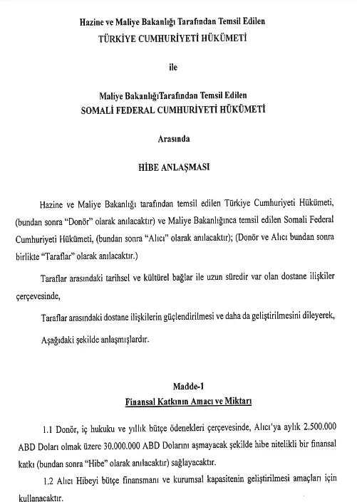 Türkiye’den Somali’ye 30 milyon dolarlık hibe