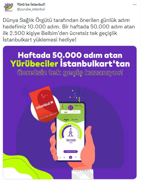 Haftada 50 bin adım atana ücretsiz tek geçiş