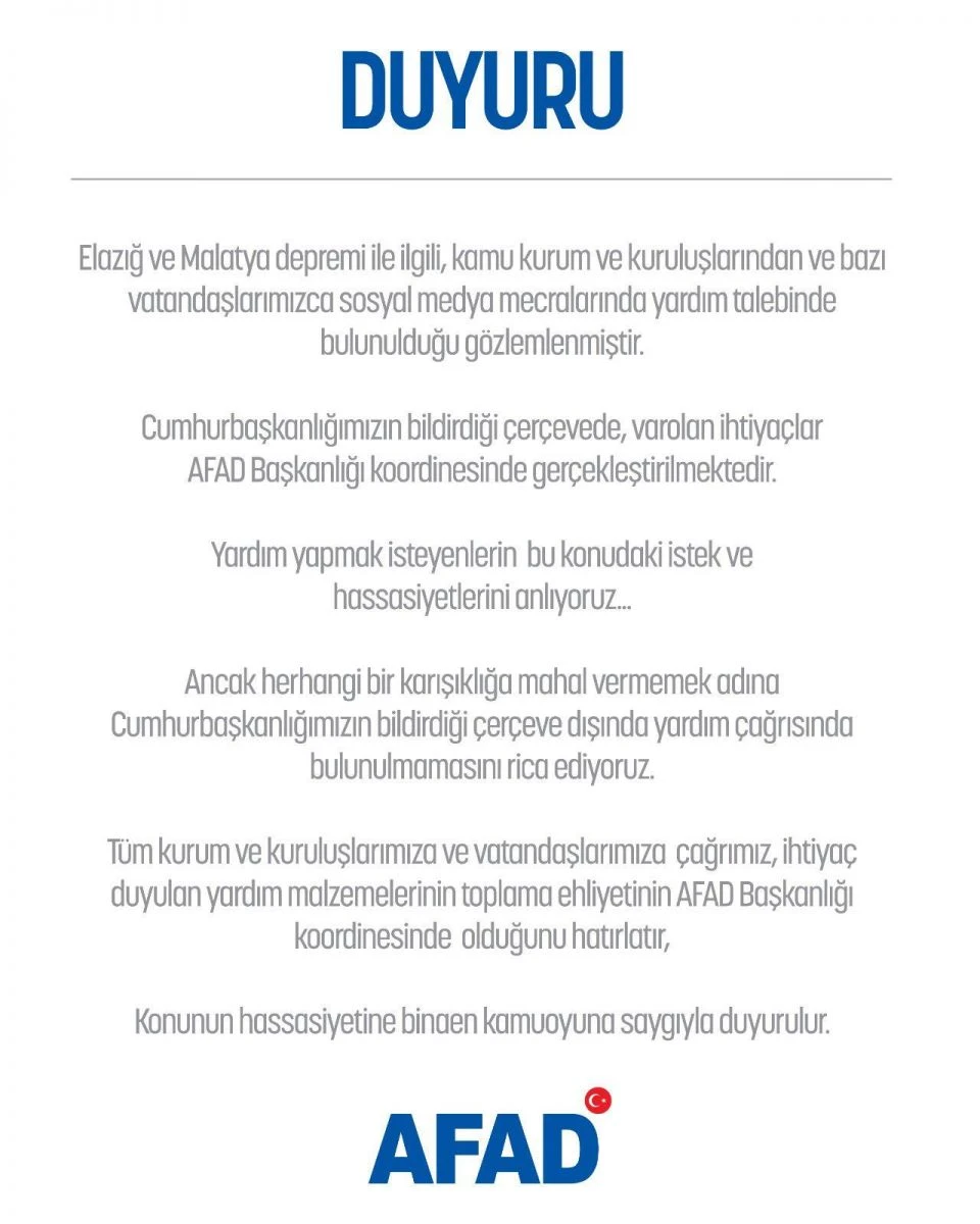 AFAD'dan çok önemli yardım uyarısı!