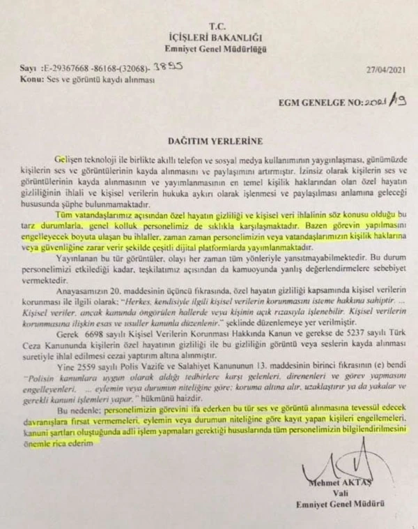 Görev başındaki polisi kayda almak yasaklandı