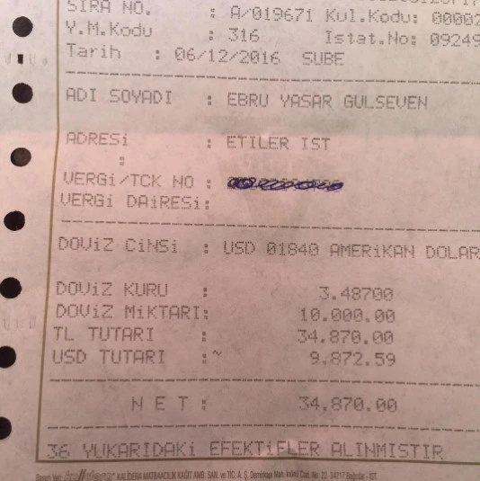 Ebru Yaşar, 10 bin dolarını bozdurup dekontunu paylaştı