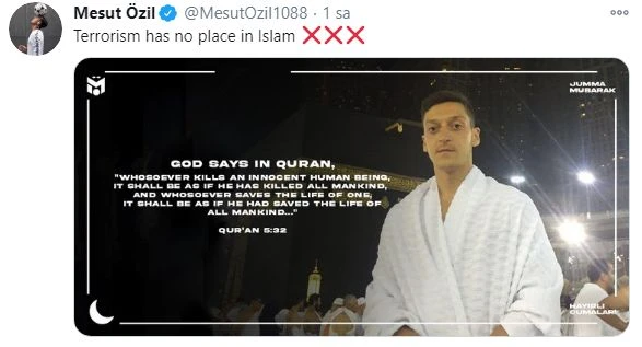 Mesut Özil'den ''İslam'da teröre yer yok'' mesajı