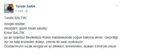 Emre Saltık kalp krizi sonrası yoğun bakıma alındı