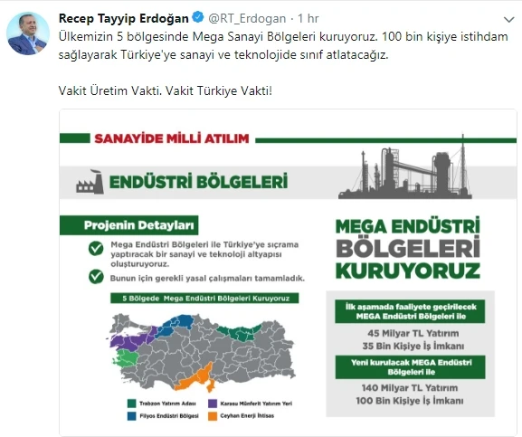 Cumhurbaşkanı Erdoğan, Twitter'dan müjdeyi verdi