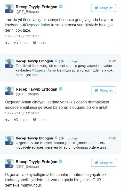 Erdoğan'dan Özgecan mesajı