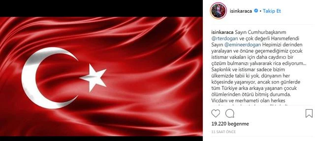 Işın Karaca, Cumhurbaşkanı Tayyip Erdoğan ve eşine mektup yazdı