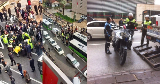 Halk otobüsü trafik polisine çarptı