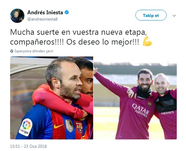 Iniesta'dan Arda Turan ve Rafinha'ya veda mesajı