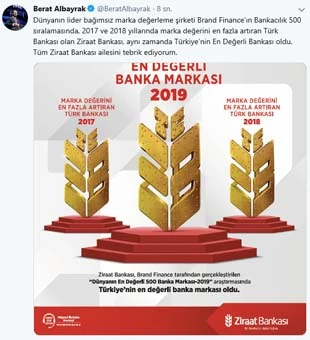 Bakan Albayrak: Ziraat Bankası Türkiye'nin en değerli bankası oldu