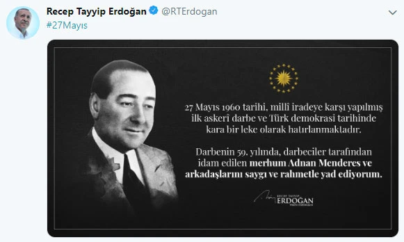 Cumhurbaşkanı Erdoğan'dan 27 Mayıs darbesi ve Menderes mesajı