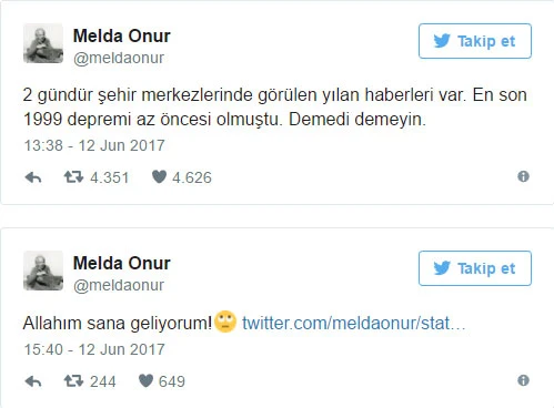 Depremin ardından herkes Melda Onur'un tweet'ini konuşuyor