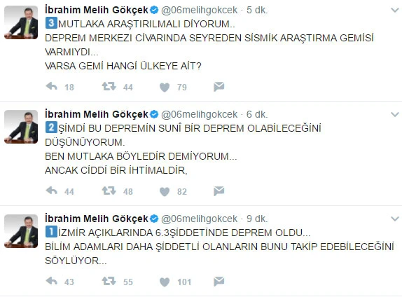 Melih Gökçek'ten depremin ardından dikkat çeken tweetler