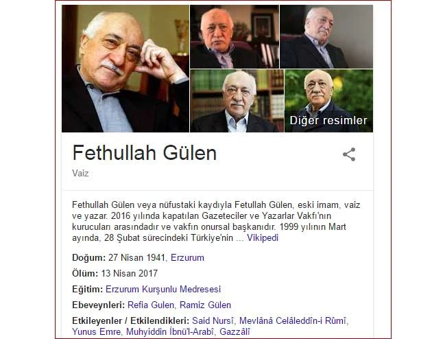 Google'dan FETÖ liderine ömür biçildi: Wikipedia'da dikkat çeken detay