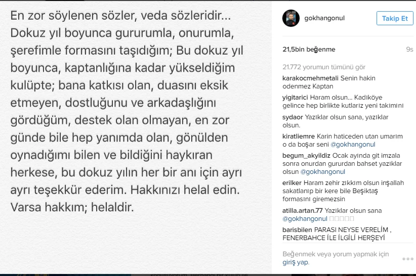 Gökhan Gönül'den veda mesajı