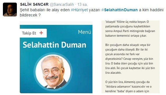 Selahattin Duman şehit ailelerine hakaret etti