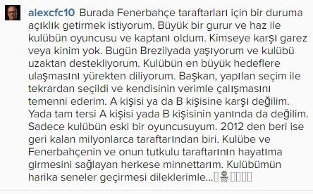 Alex'ten Fenerbahçe taraftarına mesaj var