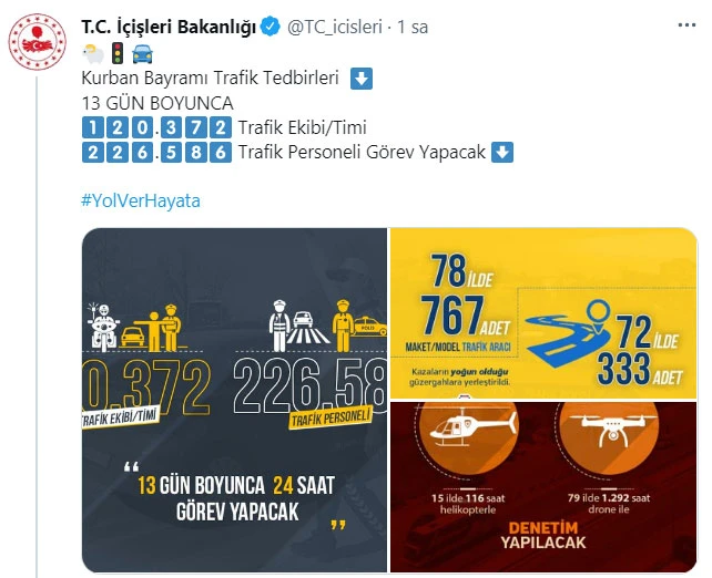 İçişleri'nden 'trafik tedbiri' paylaşımı