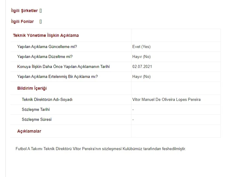 Fenerbahçe'de Vitor Pereira'nın sözleşmesi feshedildi!