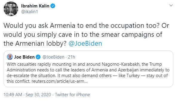 Cumhurbaşkanlığı Sözcüsü Kalın'dan Biden'a cevap