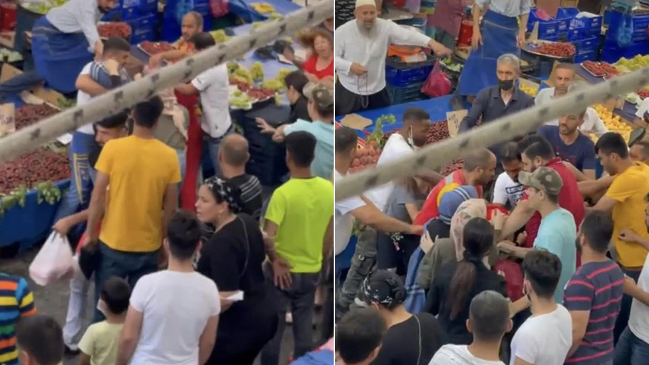 Kadınlar pazarda kavga etti, erkekler zor ayırdı