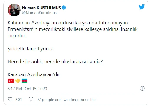 AK Parti Genel Başkanvekili Kurtulmuş, Ermenistan'ın sivillere saldırısını kınadı